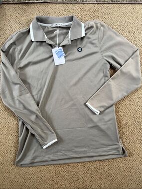 Sun50 Long Sleeve Polo in Taupe with White Trim